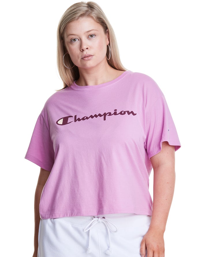 Champion T-Shirt Dames - Roze - Plus Cropped Script C Logo ( 168235-OER )